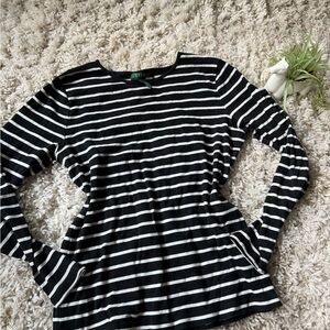 Lauren Ralph Lauren Black and White Striped Long Sleeve Top